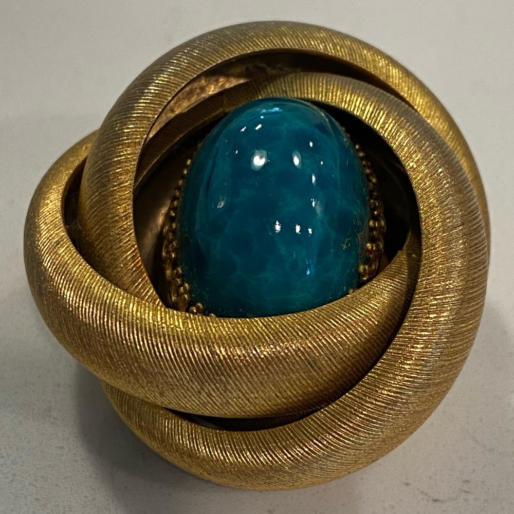 Vintage Brooch Arnold SCAASI Faux Turquoise Stone w Chunky Entwined Ropes
